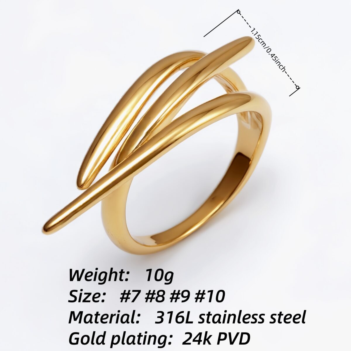 Gold - Silver Bicolor Crossed Streamline Ring, Stylish and Personalized Trendy Band | G004949 - Image 5