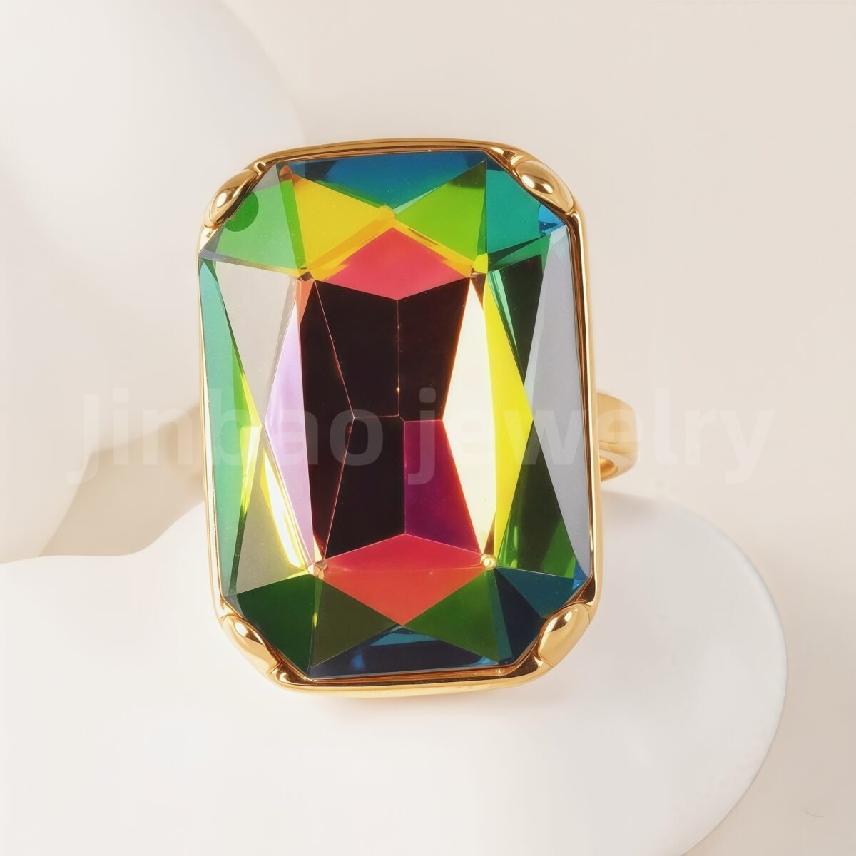 24-K Gold-Plated Stainless Steel Women's Waterproof Ring Set With Square Gems丨K002810 - Image 7