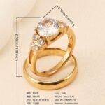 24K Gold-Plating Stainless Steel Luxury Crystal Wedding Waterproof Ring - Image 6