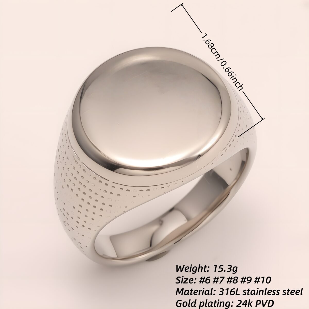 Minimalist Round - faced Perforated Stainless Steel Ring - Stylish Accessory for Men | BL1166G - Image 2