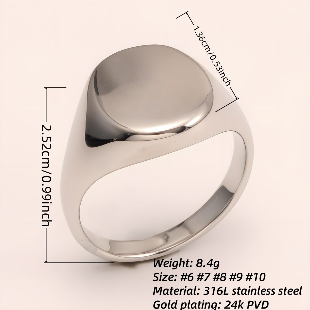 Minimalist Smooth - faced Stainless Steel Ring - Stylish Choice for Men | DZ89G - Image 2
