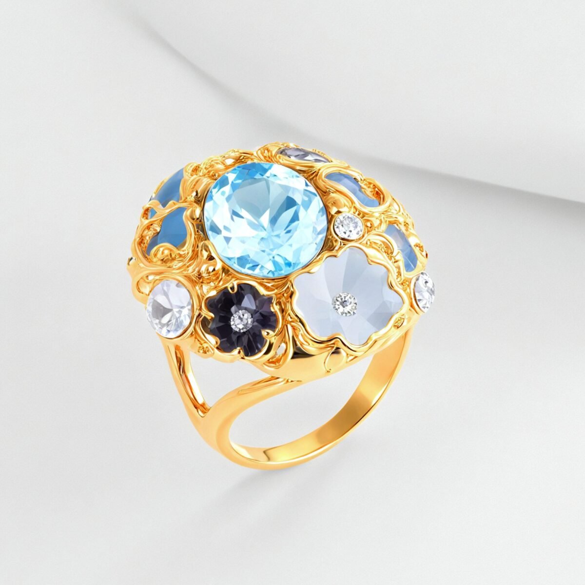 Colorful Gemstone Stainless Steel Ring with Floral Design Classic Fashion for Women | G004476 - Image 2
