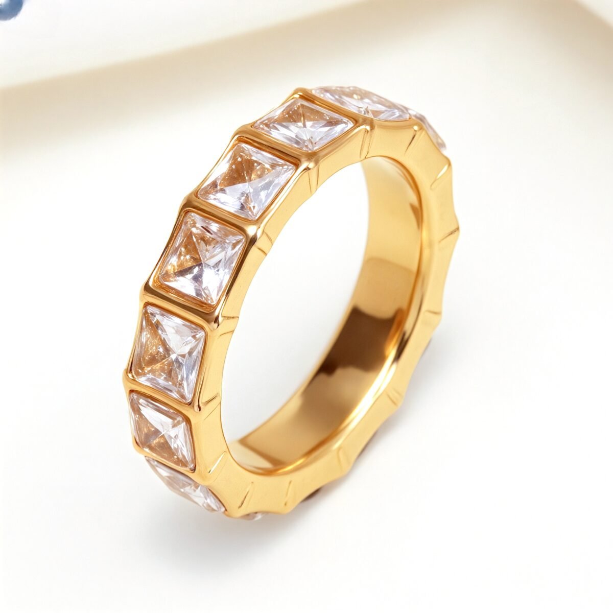 Gold - Inlaid Square Clear - Diamond Ring - Stylish and Luxurious Jewelry | N001999JB - Image 2