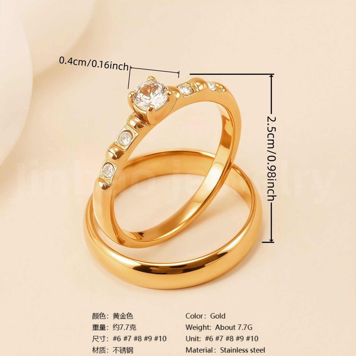 24K Gold-Plating Stainless Steel Luxury Crystal Wedding Waterproof Ring - Image 18