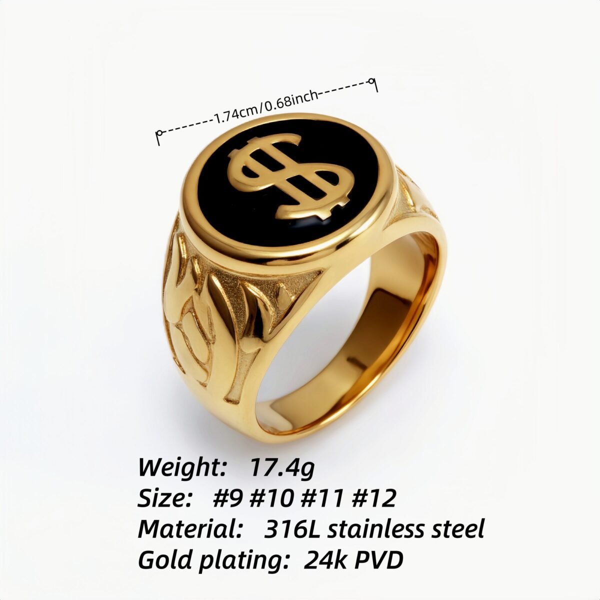 Dollar Sign Stainless Steel Ring - Edgy Streetwear for Men & Women  | DZ219 - Image 3