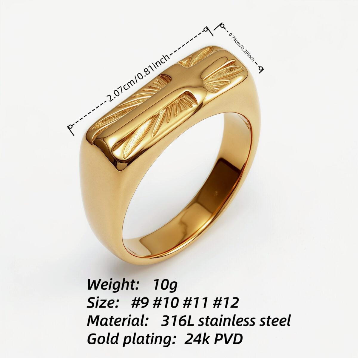 Gold Embossed Cross Ring, Stylish and Personalized Trendy Accessory | G003350 - Image 4