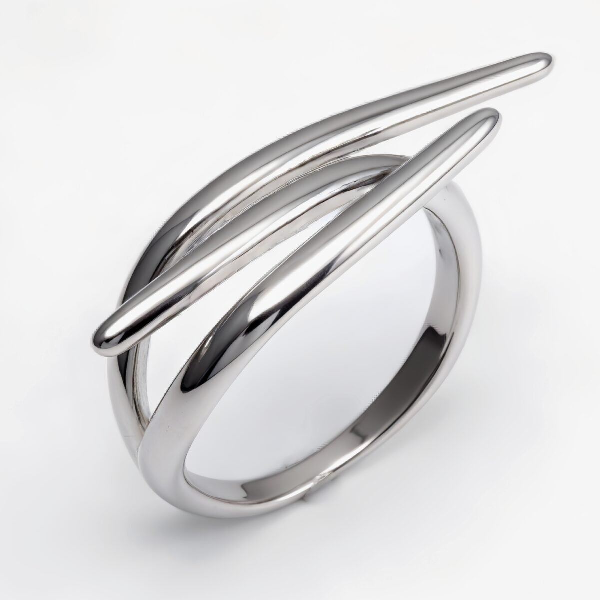 Gold - Silver Bicolor Crossed Streamline Ring, Stylish and Personalized Trendy Band | G004949 - Image 2