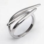 Gold - Silver Bicolor Crossed Streamline Ring, Stylish and Personalized Trendy Band | G004949 - Image 2