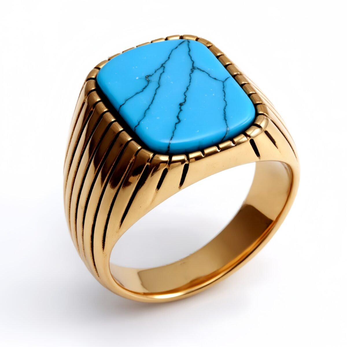 Striped Gold - set Square Gemstone Ring, a Choice of Personality and Fashion | K00165 - Image 5
