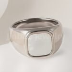 24K Gold PVD Stainless Steel Titanium Minimalist Mother of Pearl Signet Men's Ring - Image 9