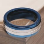 Stainless Steel Stylish Dual-tone Design Fashion Blue Men's Waterproof Ring - Image 5