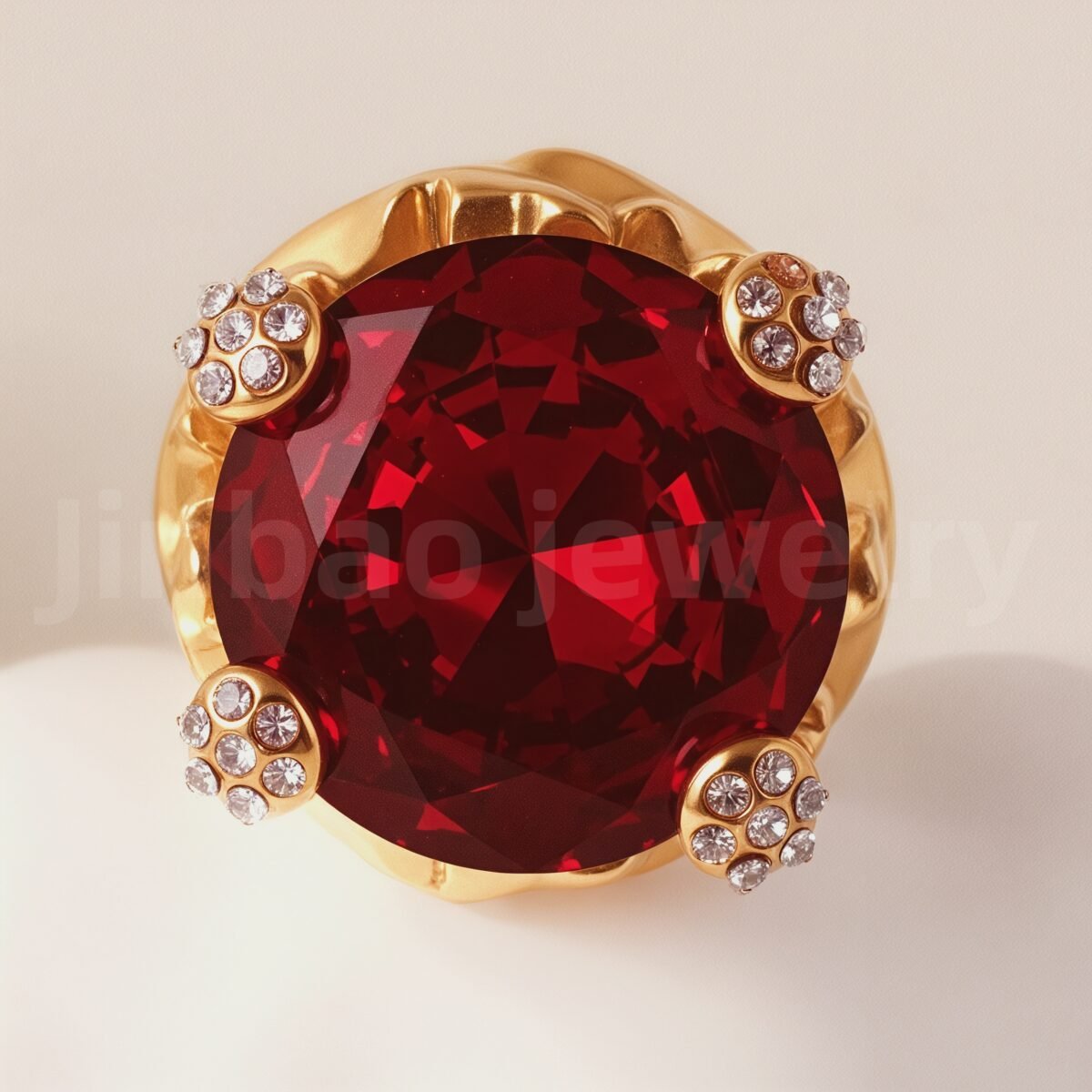 24K Gold-Plating Stainless Steel Luxury Red & Black Crystal Statement Women's Waterproof Ring丨K003078 - Image 4