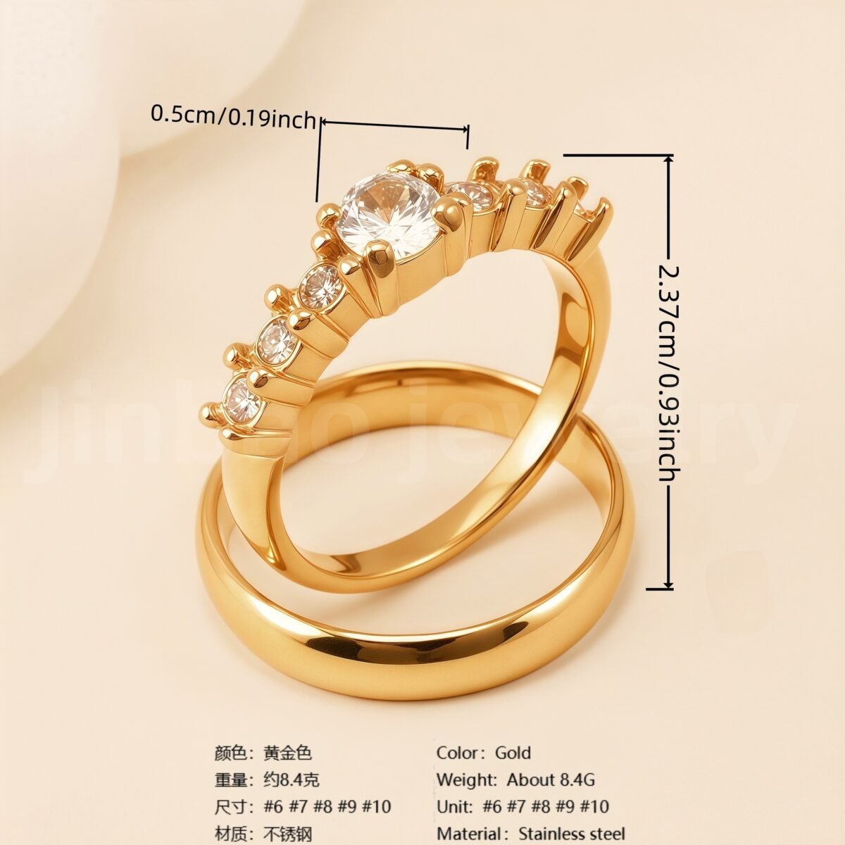 24K Gold-Plating Stainless Steel Luxury Crystal Wedding Waterproof Ring - Image 16