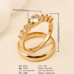 24K Gold-Plating Stainless Steel Luxury Crystal Wedding Waterproof Ring - Image 16