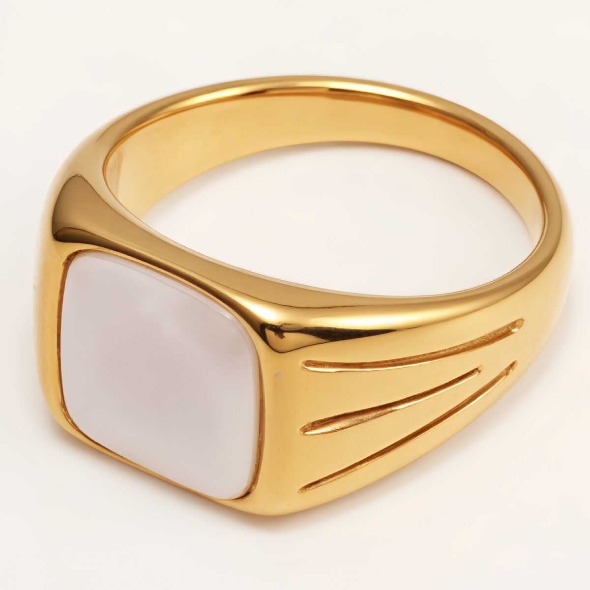Gold Square Mother - of - Pearl Ring, Stylish and Minimalist Personalized Band | G00360 - Image 2