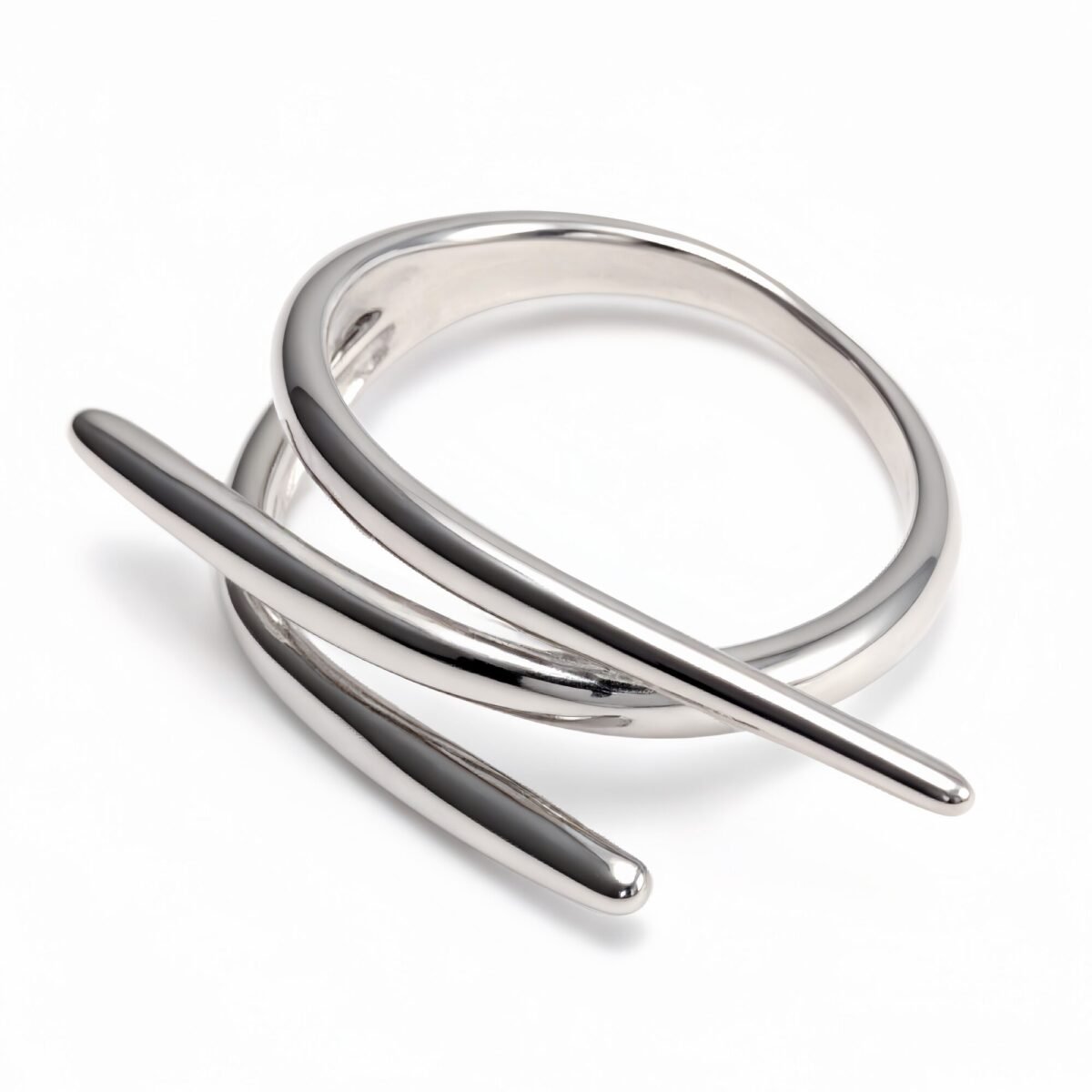 Gold - Silver Bicolor Crossed Streamline Ring, Stylish and Personalized Trendy Band | G004949 - Image 3