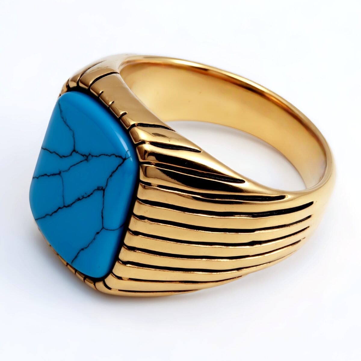 Striped Gold - set Square Gemstone Ring, a Choice of Personality and Fashion | K00165 - Image 6
