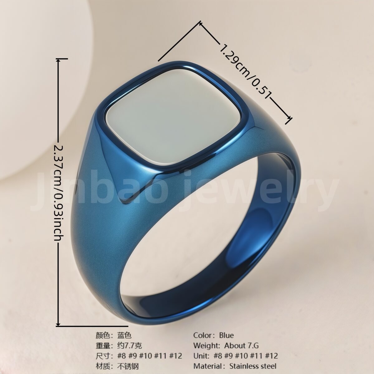 24K Gold PVD Stainless Steel Titanium Minimalist Mother of Pearl Signet Men's Ring - Image 4