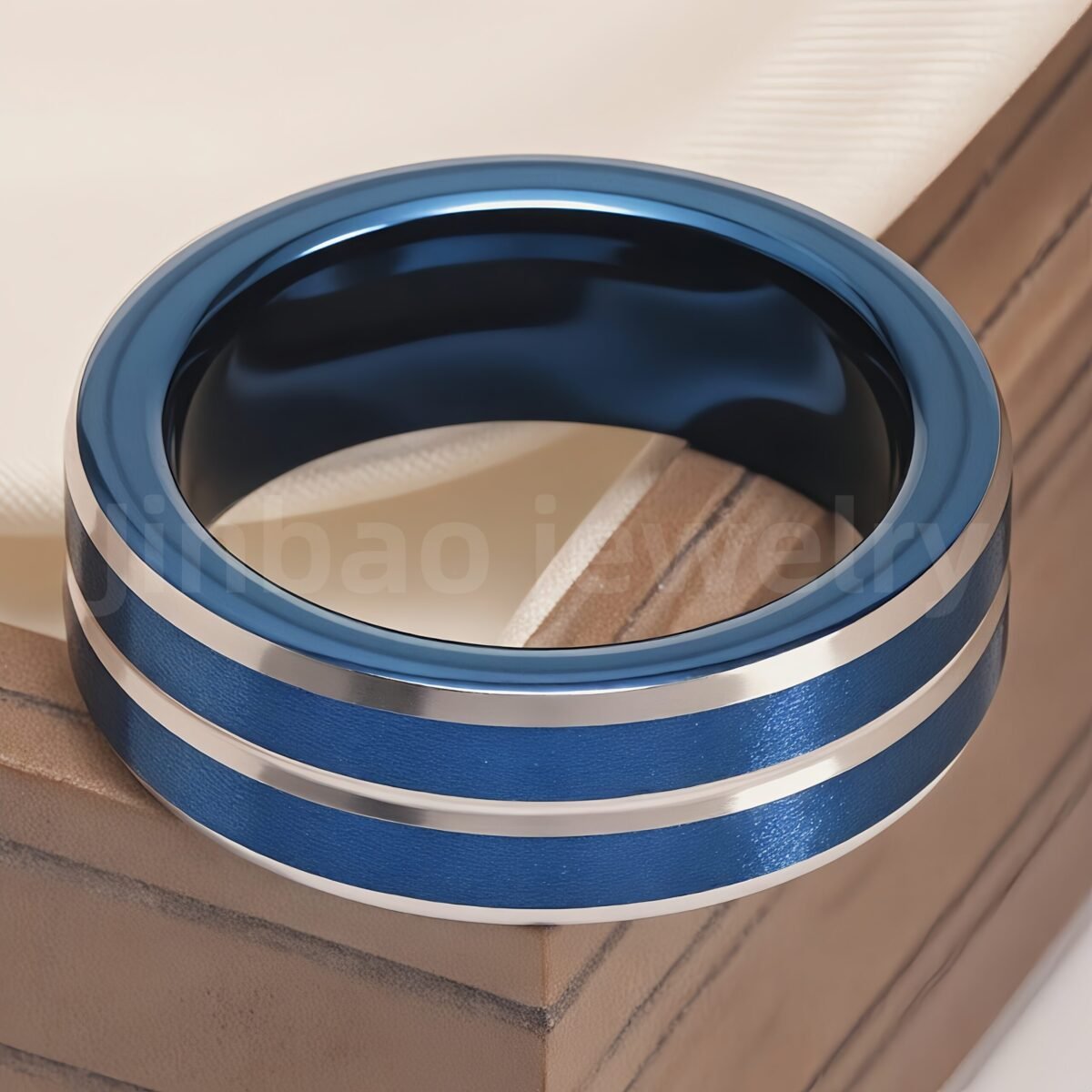 Stainless Steel Stylish Dual-tone Design Fashion Blue Men's Waterproof Ring - Image 13