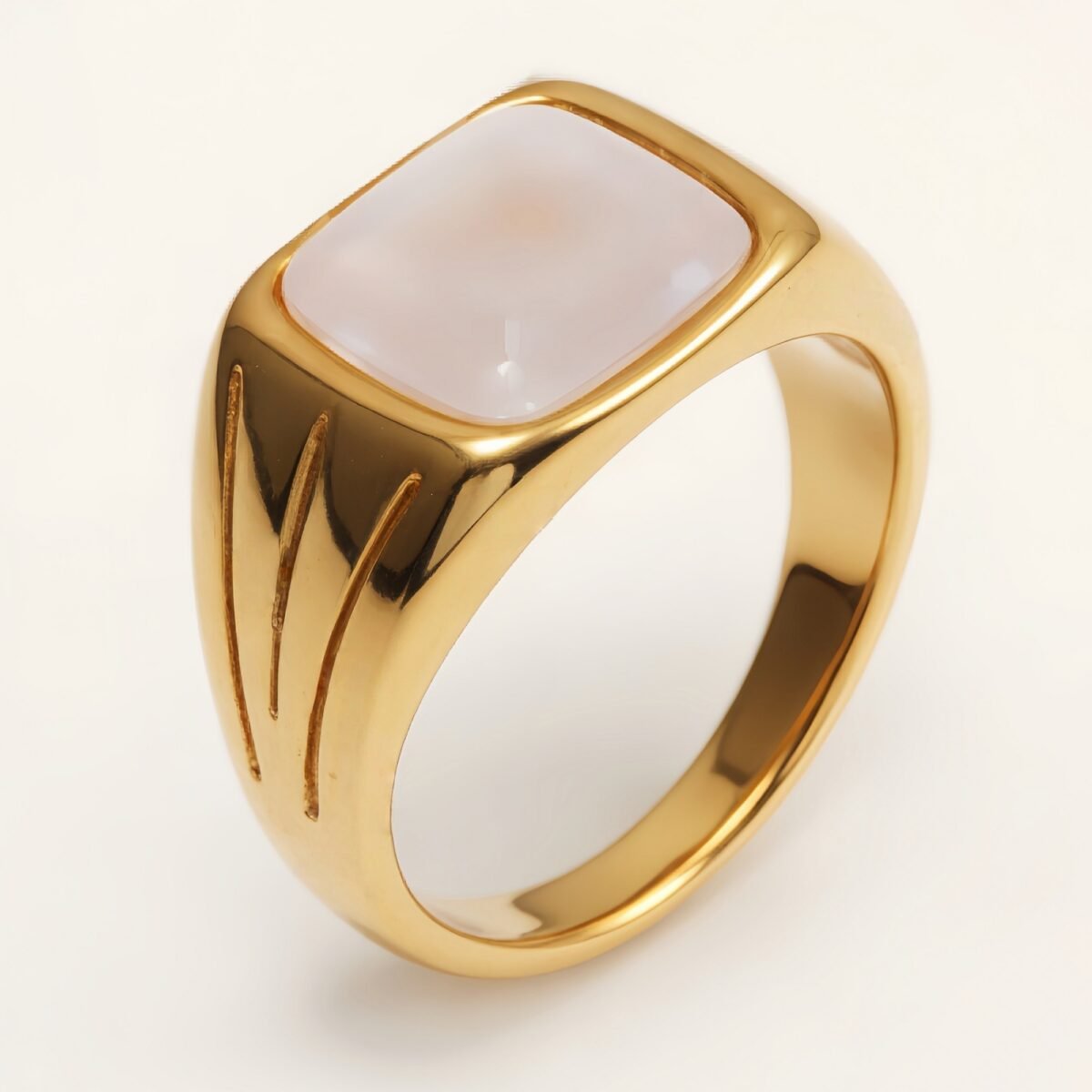 Gold Square Mother - of - Pearl Ring, Stylish and Minimalist Personalized Band | G00360 - Image 3