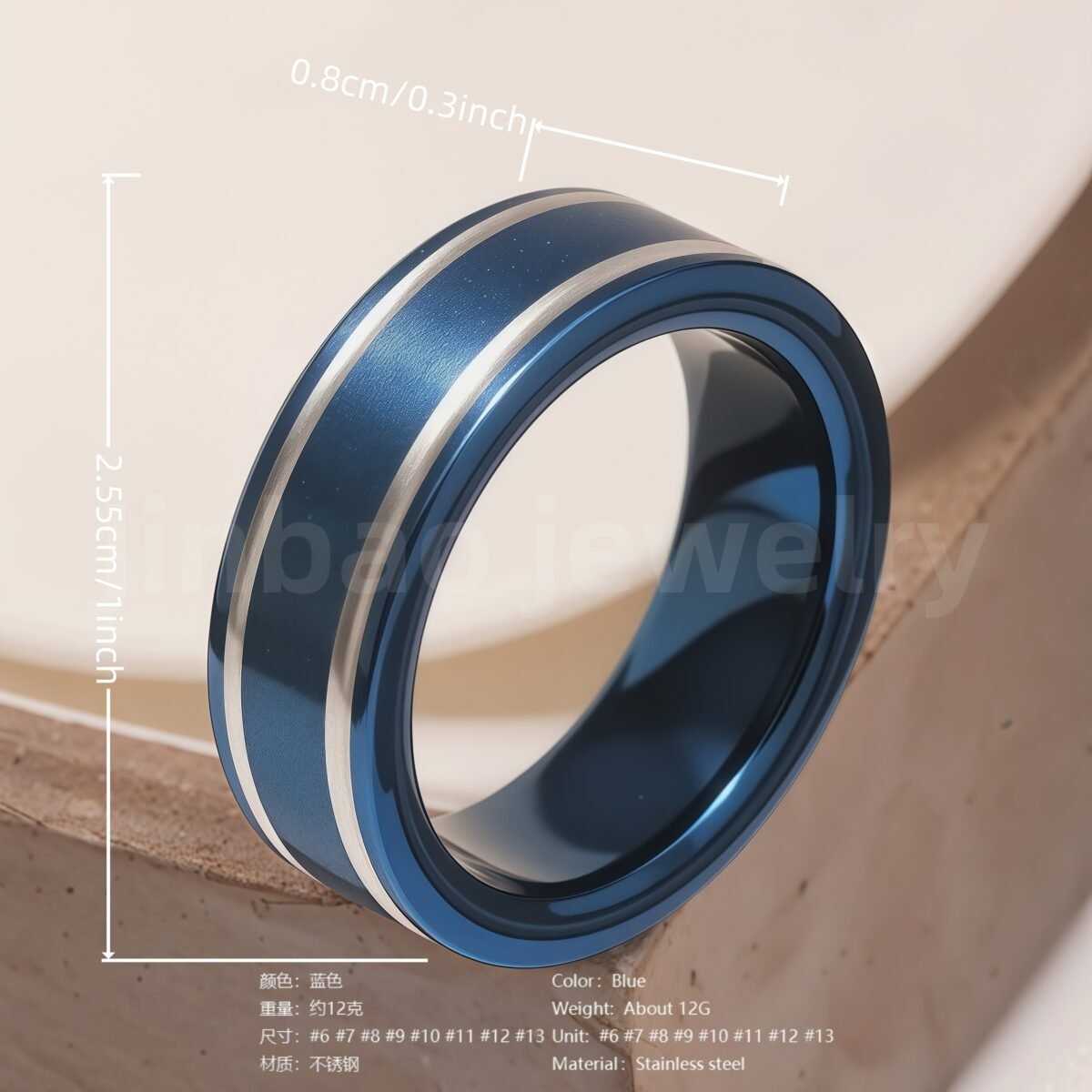 Stainless Steel Stylish Dual-tone Design Fashion Blue Men's Waterproof Ring - Image 8