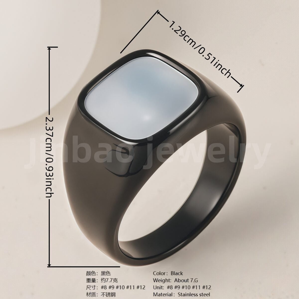 24K Gold PVD Stainless Steel Titanium Minimalist Mother of Pearl Signet Men's Ring - Image 6