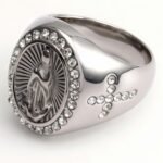 Stylish Men's Gold - and - Silver Stainless Steel Ring with Diamond - set Virgin Mary Image | G00613 - Image 5