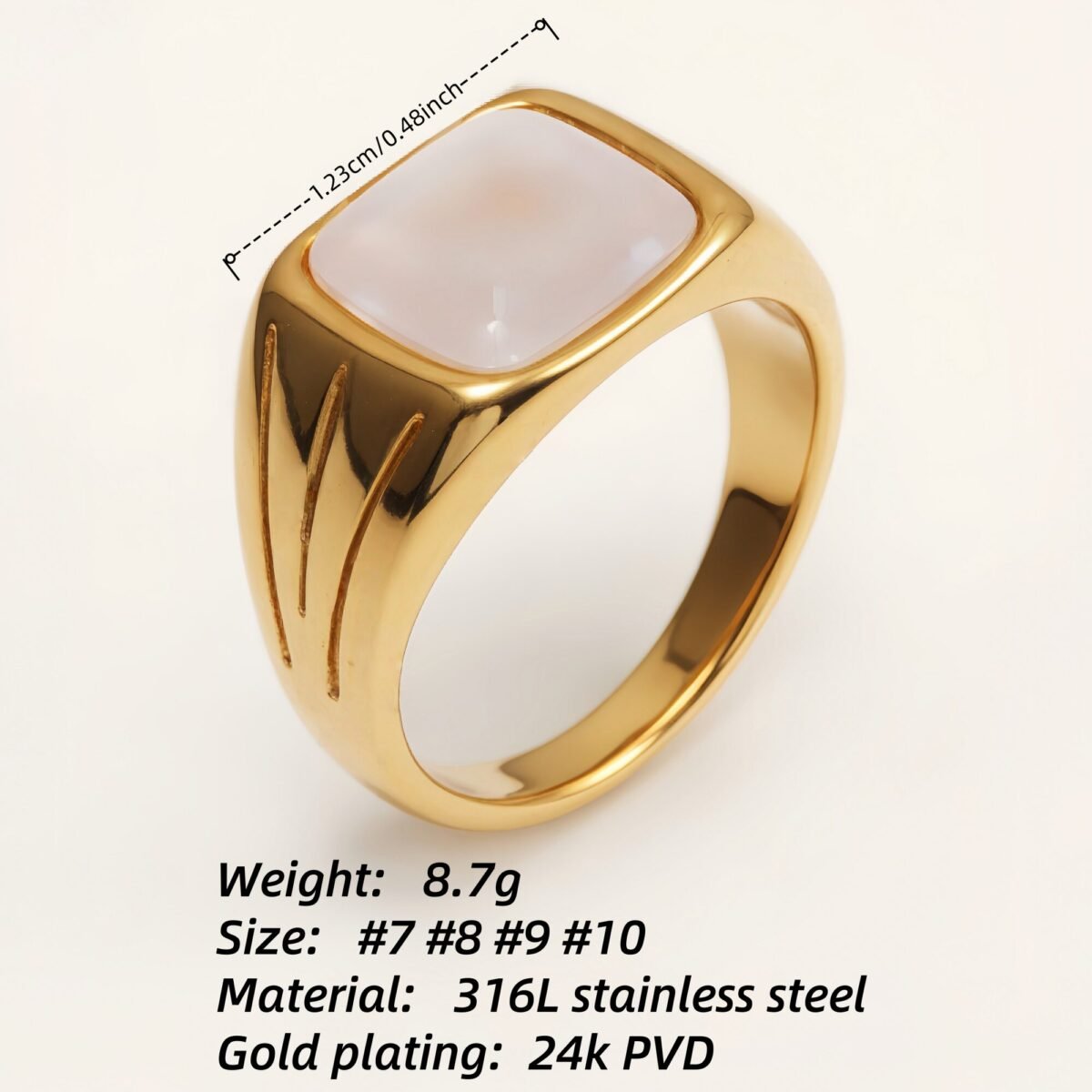 Gold Square Mother - of - Pearl Ring, Stylish and Minimalist Personalized Band | G00360 - Image 4