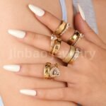 24k Gold-Plating 3 pc His & Her Wedding Ring Set Hypoallergenic, Cubic Zirconia Ring - Image 2