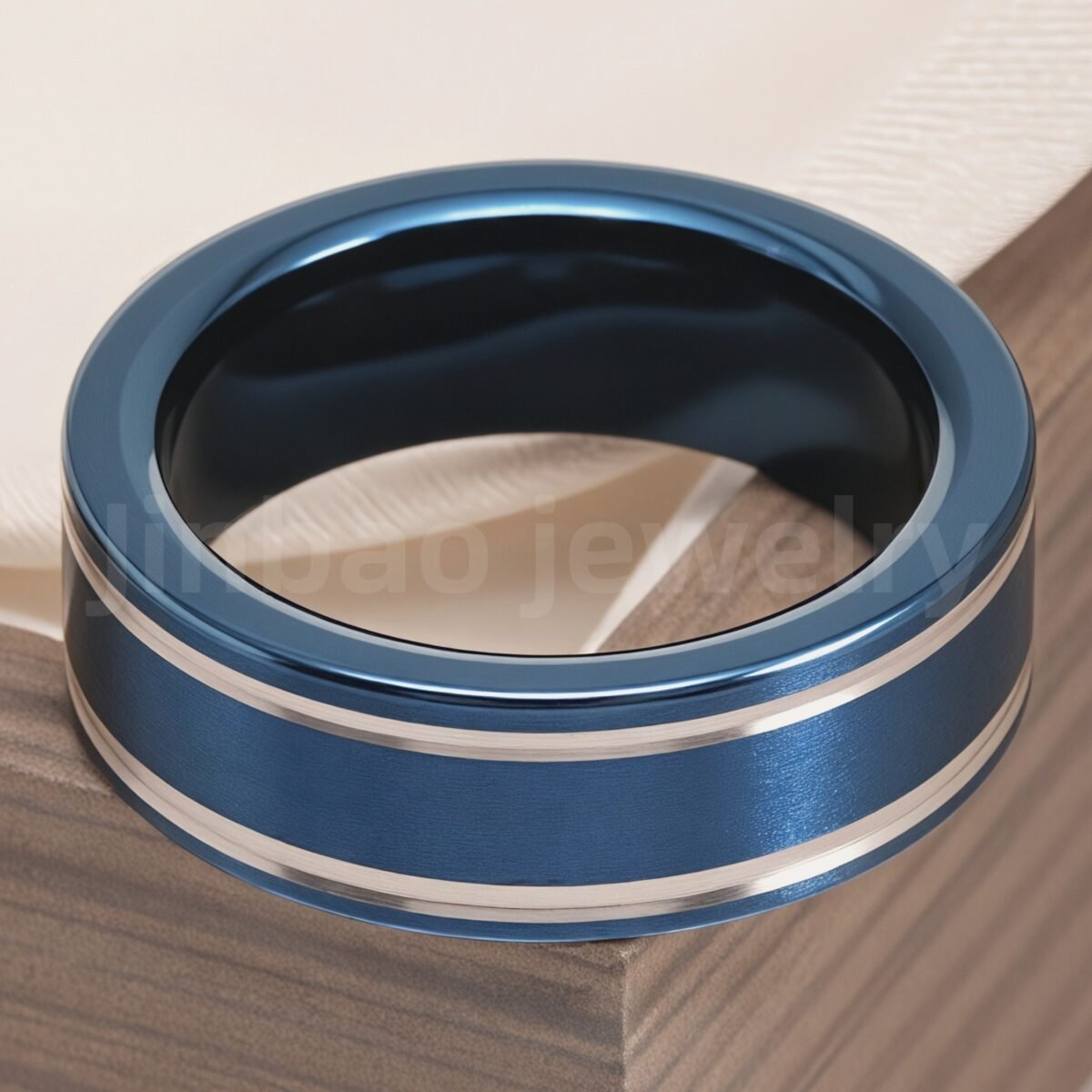 Stainless Steel Stylish Dual-tone Design Fashion Blue Men's Waterproof Ring - Image 9