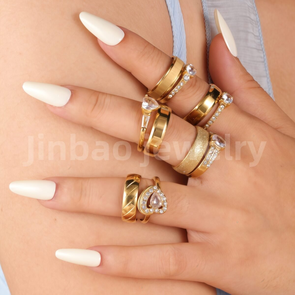 24k Gold-Plating 3 pc His & Her Wedding Ring Set Hypoallergenic, Cubic Zirconia Ring - Image 2