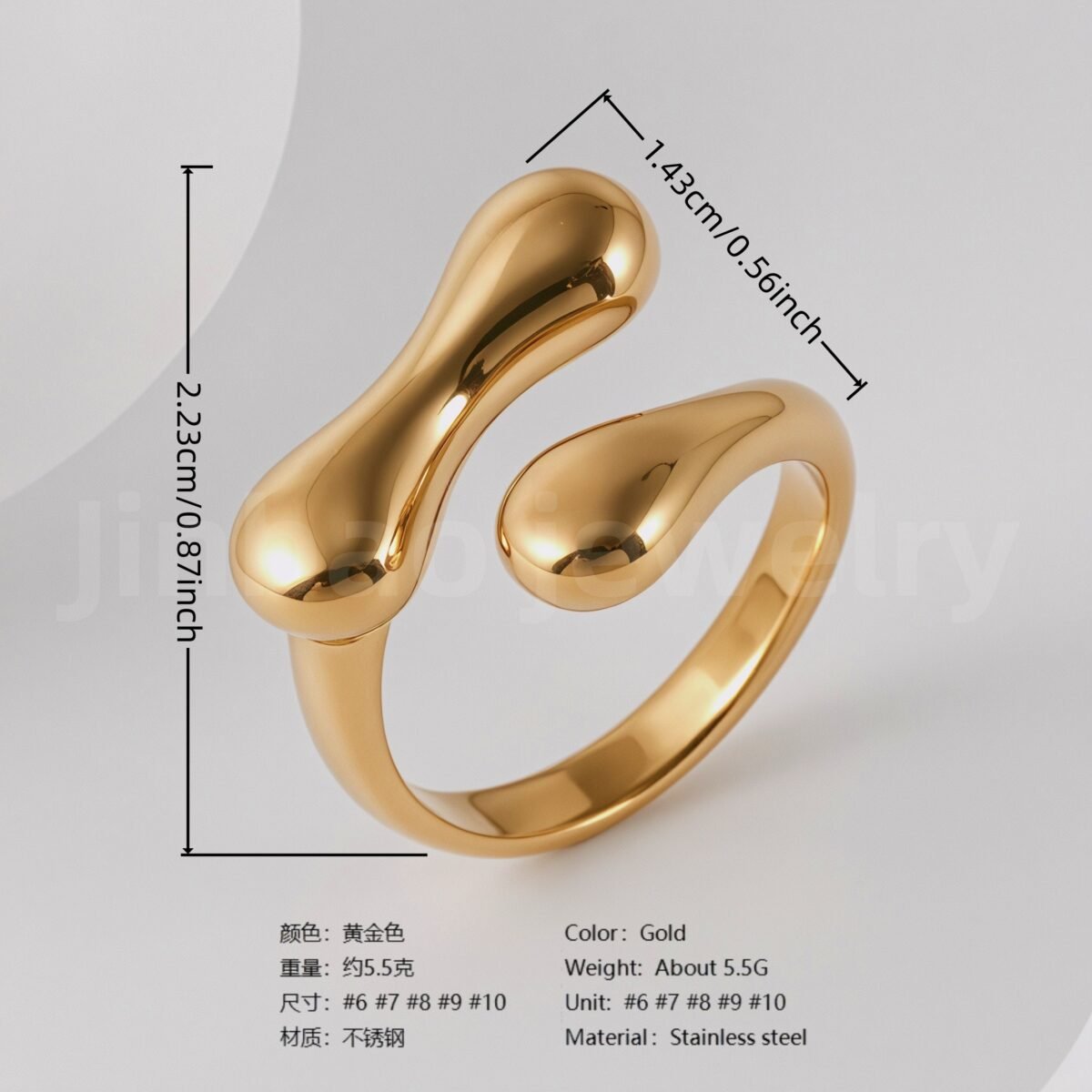 24K Gold-Plated Stainless Steel Heart Design Unique Women's Ring - Image 4