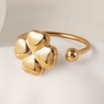 24K Gold-Plating Stainless Steel Adjustable Open Fashion Retro Women's Waterproof Ring - Image 8