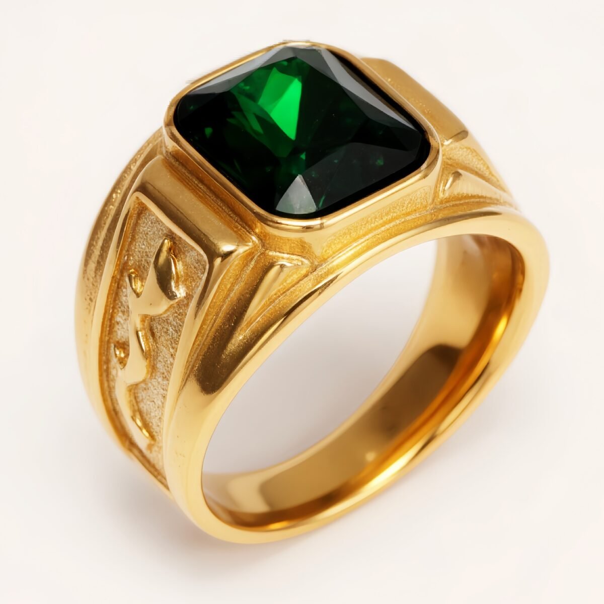 Gold - Carved Square Color - Gem Ring - Retro and Trendy Jewelry | BL135JHB- - Image 5