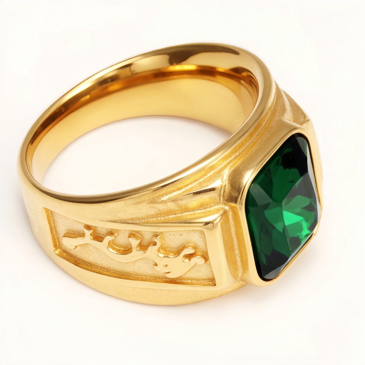 Gold - Carved Square Color - Gem Ring - Retro and Trendy Jewelry | BL135JHB- - Image 6