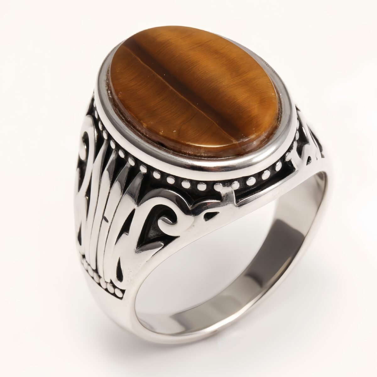 Silver - Inlaid Gemstone Carved Ring - Retro and Trendy Jewelry | K00680GH - Image 9