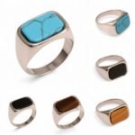 Multicolored Gem - set Square Stainless Steel Ring - Trendy and Personalized Jewelry | XUBLH-AG
