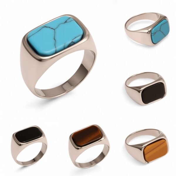Multicolored Gem - set Square Stainless Steel Ring - Trendy and Personalized Jewelry | XUBLH-AG