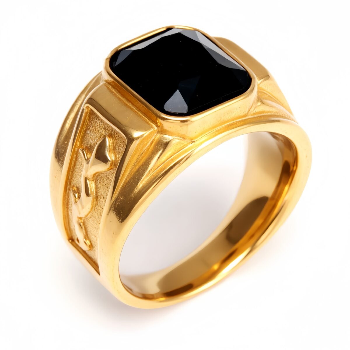 Gold - Carved Square Color - Gem Ring - Retro and Trendy Jewelry | BL135JHB- - Image 2