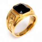 Gold - Carved Square Color - Gem Ring - Retro and Trendy Jewelry | BL135JHB- - Image 2