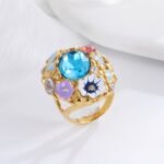 Colorful Gemstone Stainless Steel Ring with Floral Design Classic Fashion for Women | G004476 - Image 6