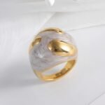 Colorful Marbled Resin Stainless Steel Ring with Gold Detail for Women | G004486 - Image 3