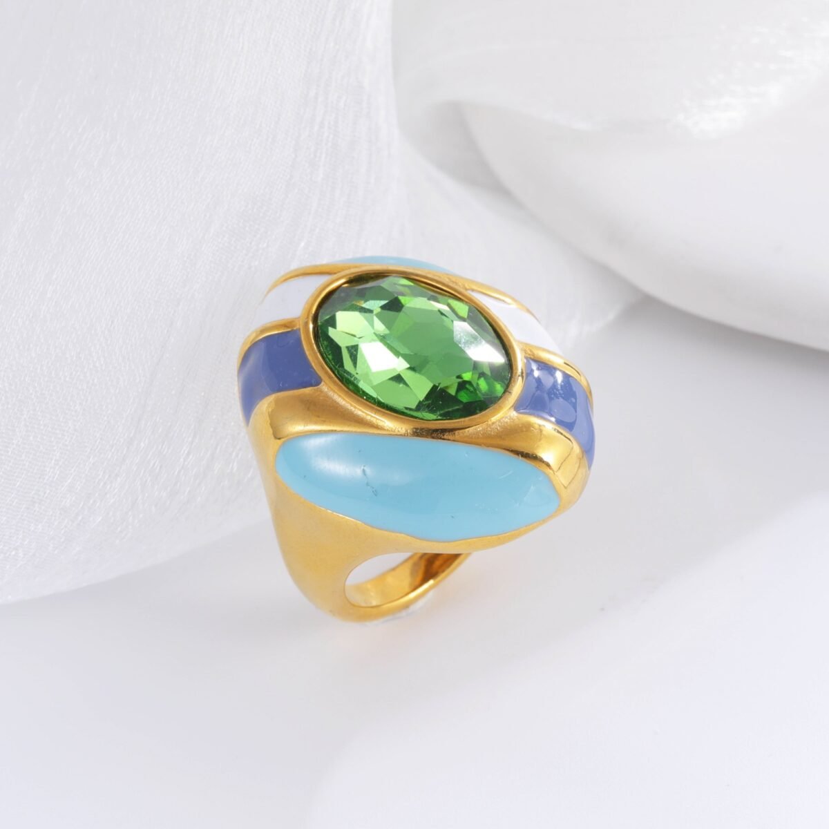 Fashionable Colored Gemstone Inlaid Resin Stainless Steel Women's Waterproof Ring丨G004462 - Image 5