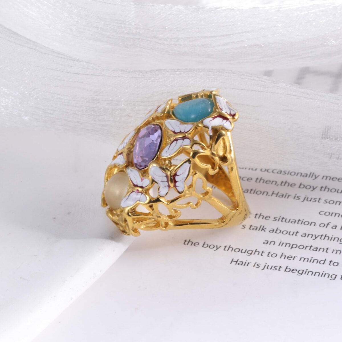 Creative Stainless Steel Gemstone Decorative Ring Women's Ring | G004474 - Image 3