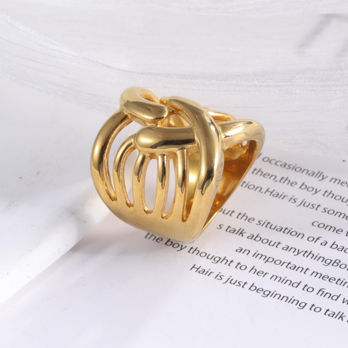 Creative Knitting Design 24k Gold-Plated Women's Stainless Steel Waterproof Ring丨G003167 - Image 5