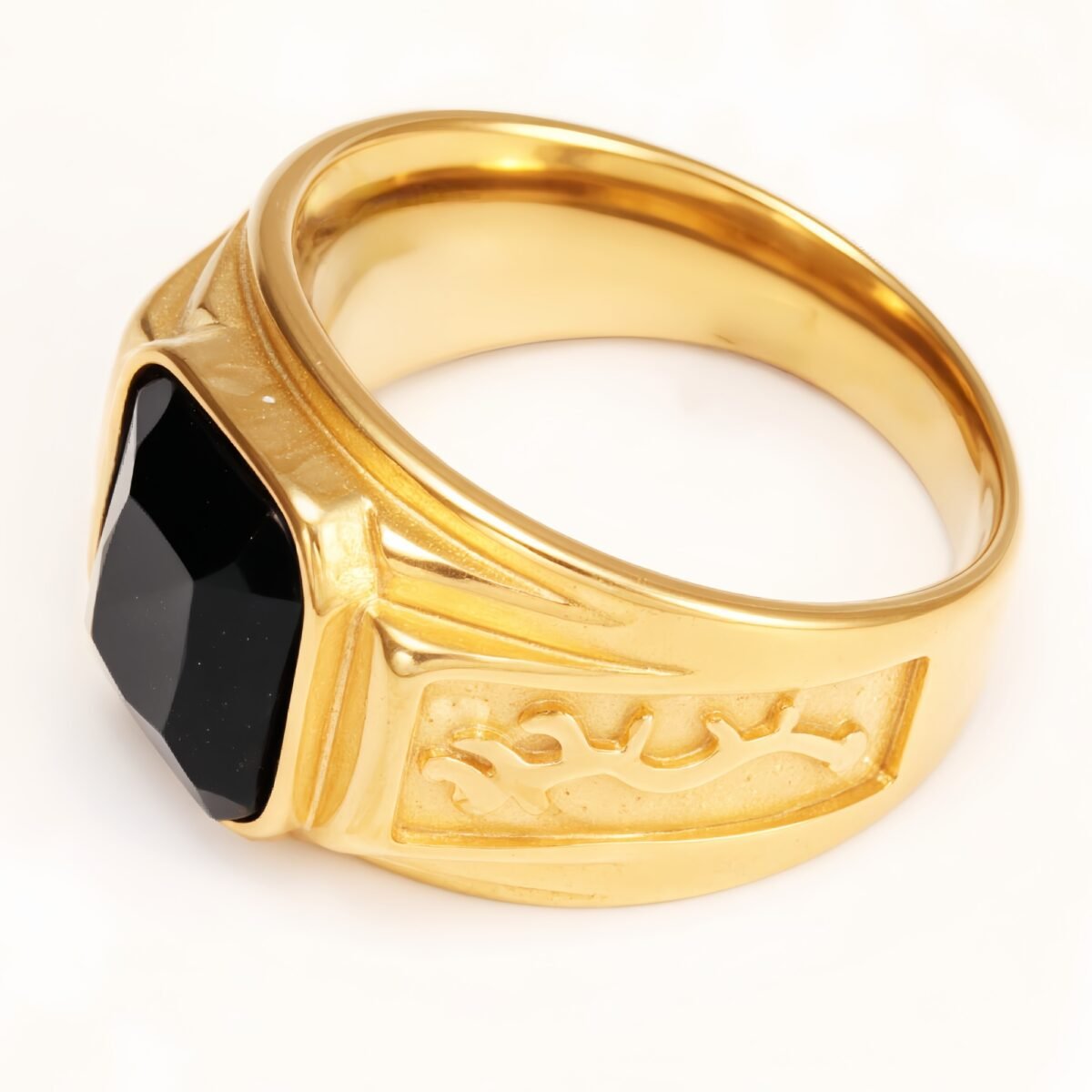 Gold - Carved Square Color - Gem Ring - Retro and Trendy Jewelry | BL135JHB- - Image 4