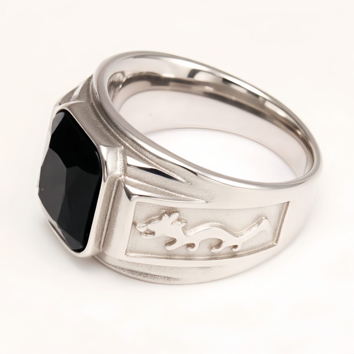 Silver - Carved Square Color - Gem Ring - Retro and Trendy Jewelry | BL135GH - Image 4
