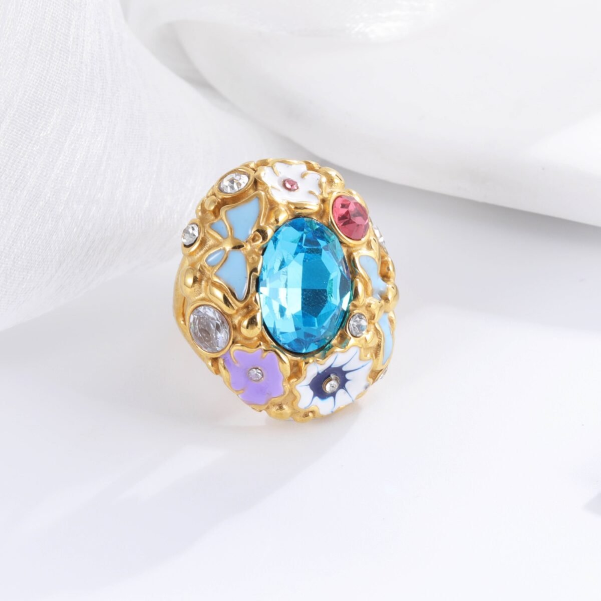 Colorful Gemstone Stainless Steel Ring with Floral Design Classic Fashion for Women | G004476 - Image 7