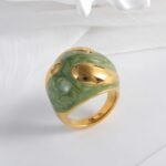 Colorful Marbled Resin Stainless Steel Ring with Gold Detail for Women | G004486 - Image 4