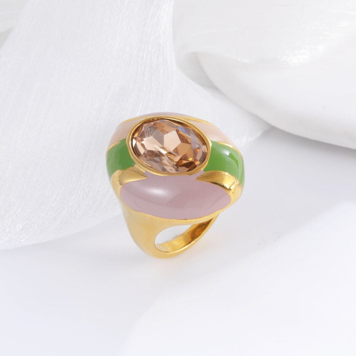 Fashionable Colored Gemstone Inlaid Resin Stainless Steel Women's Waterproof Ring丨G004462 - Image 4